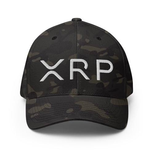 FX XRP Crypto Fitted Hat Embroidered Curved Bill Mid Crown Closed-Back Structured Twill Cap - color: Multicam Black, size: Large-X-Large