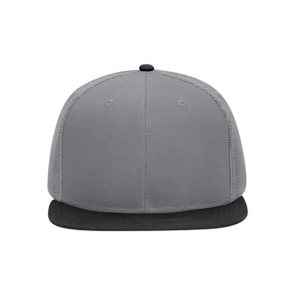 Ashen Fane 6 Panel Mid Profile Mesh Back Structured Trucker Adjustable Snapback Hat - color: Blk/Gry/Gry