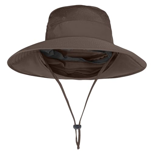 ZOORON Sun Hats for Men Women with Neck Flap Fishing UPF 50+ UV Protection - color: Coffee