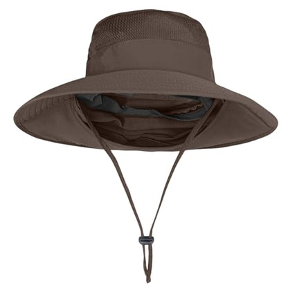 ZOORON Sun Hats for Men Women with Neck Flap Fishing UPF 50+ UV Protection - color: Coffee
