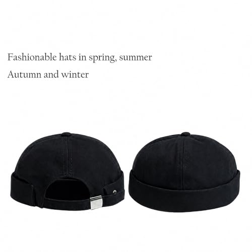 Adjustable Unisex Hip-Hop Docker Hat Dome Brimless Hats - color: Black