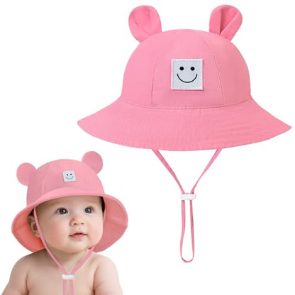 Baby Bucket hat Cute Infant Bear Sun Hat Summer Girls Boys Cap - color: Pink
