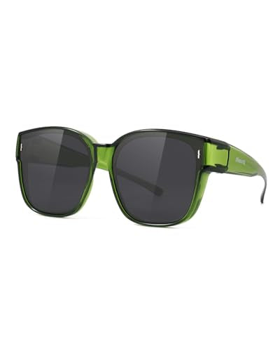 Meeloog Large Polarized Fit Over Glasses Sunglasses for Women Men MST0110 - color: P1 Green Frame/Black Lens