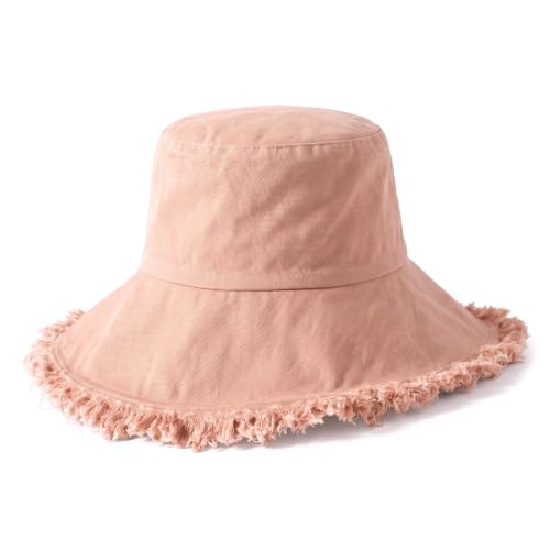 CHOK.LIDS Frayed Bucket Hat Washed Cotton Floppy Wide Brim Boonie Cap - color: Antique Rose