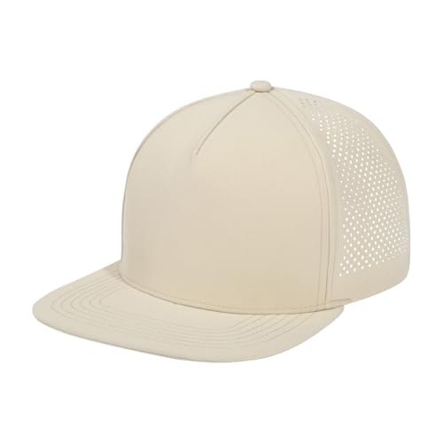 M/L/XL/XXL Waterproof Flat Brim Big Head Hats for Men Oversize Performance 5 Panel Trucker Hat Mens Snapback Baseball Cap - color: Creamy-white, size: X-Large-XX-Large