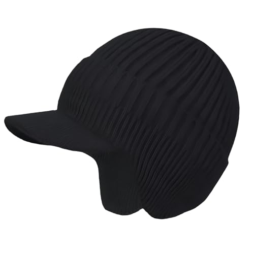 JHDESSLY Knit Beanies with Visor & Earflaps for Men and Women, Winter Hats Fleece Lined Hat Stocking Caps Soft Warm Headwear - color: Black