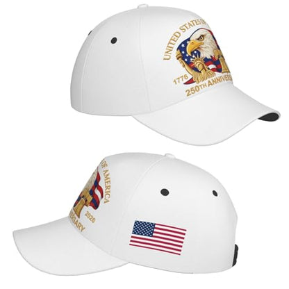 American Flag Baseball Caps Embroiderred USA Flag Patriotic Dad Hat Adjustable Trucker Hats for Men Women - color: Usa 250th Anniversary -White