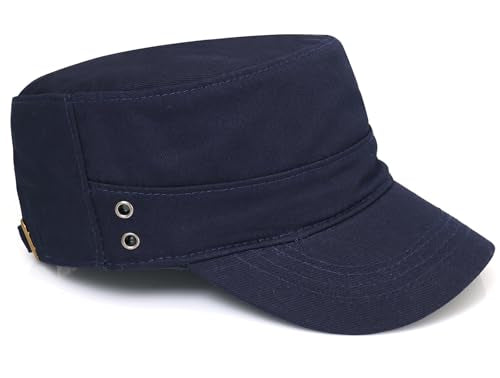 Initlove Cadet Army Cap Military Unisex Flat Top Hat for Men Women - color: Navy
