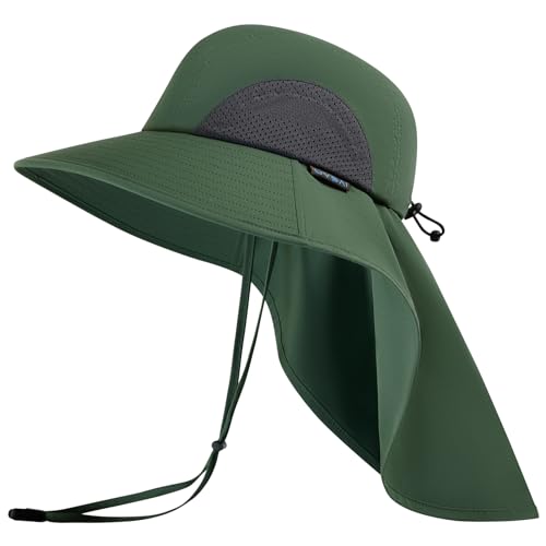 UPF 50+ Foldable Sun Hats Wide Brim with Large Neck Flap for Men Women UV Protection Gardening Fishing Beach Hat - color: Green