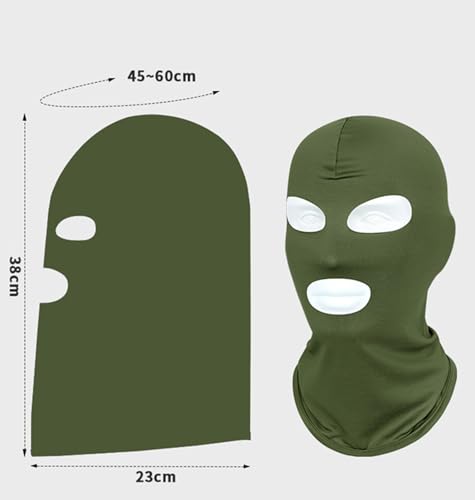 2Pcs Full Face Mask,2Hole/3Hole Black Thin Balaclava Seamless Mask - color: 3 Hole Black+grass Green