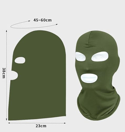 2Pcs Full Face Mask,2Hole/3Hole Black Thin Balaclava Seamless Mask - color: 3 Hole Black+grass Green
