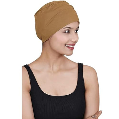 Chemo Hats Solid Sleep Cap Women's Bamboo Soft Headwear Cancer Cap Chemo Headwear Women - color: Camel