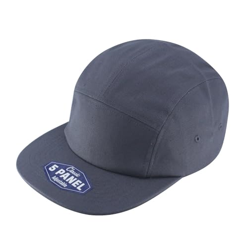 The Vintage Year 5 Panel Camper Hat – Cotton Low Profile Cap, Flat Bill, Adjustable, Men Women - color: Canvas - Charcoal Gray