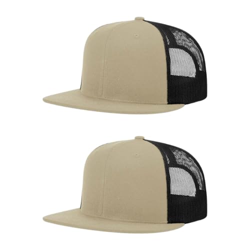Richardson 511 Wool Blend Flatbill Trucker Snapback Adjustable Cap - color: Khaki/Black