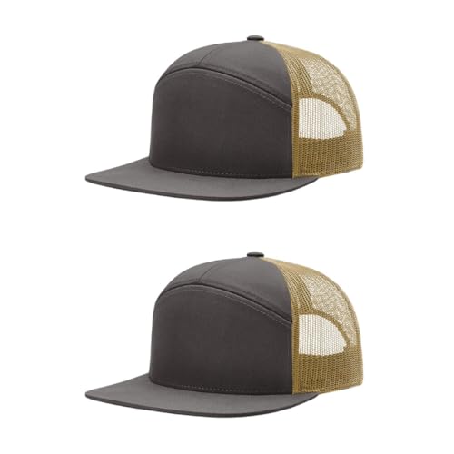 Richardson 168 Hi-Pro 7 Panel Adjustable Snapback Trucker Mesh Back Cap - color: Charcoal/Old Gold