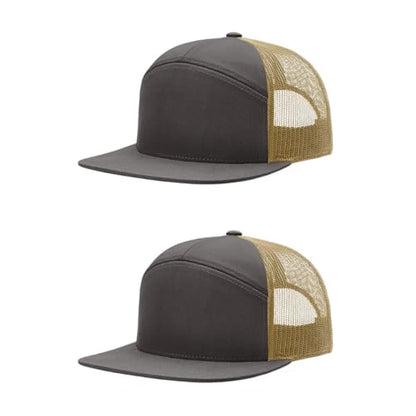 Richardson 168 Hi-Pro 7 Panel Adjustable Snapback Trucker Mesh Back Cap - color: Charcoal/Old Gold