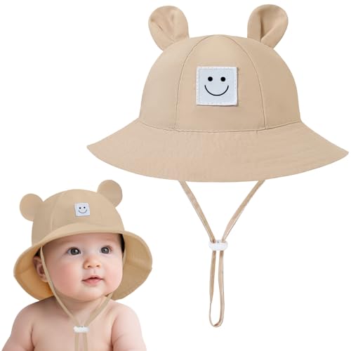 Baby Bucket hat Cute Infant Bear Sun Hat Summer Girls Boys Cap - color: Khaki