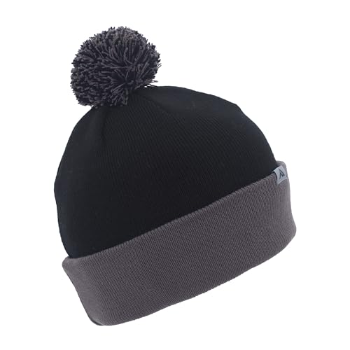 Pacific Headwear Unisex Adult Pacific Headwear Knit Fold Over Pom-pom Beanie - color: Black/Graphite