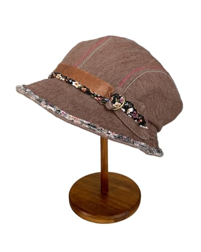 Women Denim Bucket Hat Brim with Floral Foldable Versatile Cap - color: Coffee