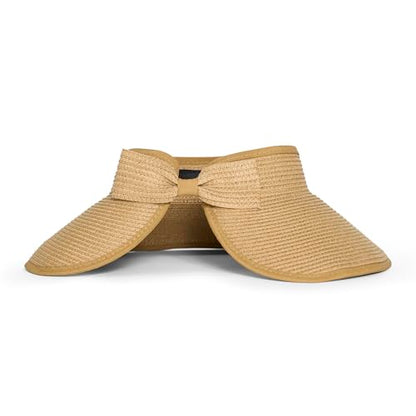 Hadley Wren Womens Packable Sun Visor, Wide Brim, Roll Up Vacation Hat, Wide Brim - color: Natural