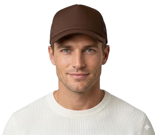 NYFASHION101 Plain Mesh Trucker Hat - Breathable 6-Panel Daily Snapback Cap, Customizable Ideal for DIY Embroidery & Patches - color: Brown