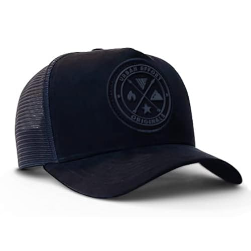Urban Effort Trucker Hat for Men & Women, Mesh Back Baseball Cap, 5 Panel - color: Black/Black, style: Mesh Back