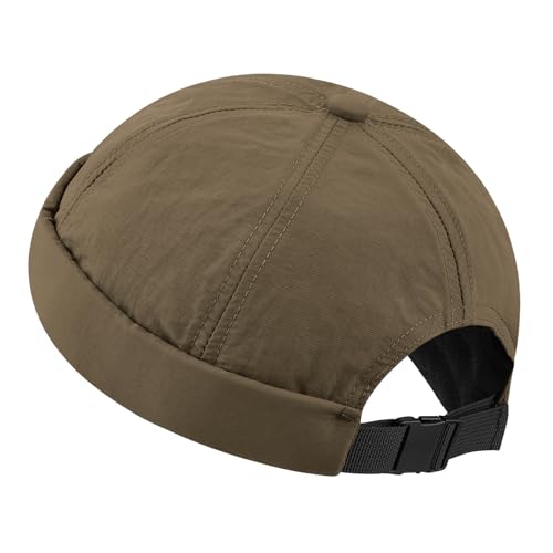 Clakllie Quick Dry Brimless Docker Cap for Men Summer Beanie Sailor Skullcap Lightweight Waterproof Adjustable No Brim Hat - color: S-ct81-brown