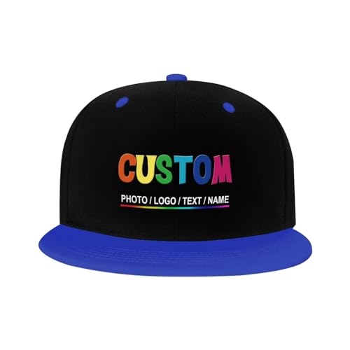 Custom Snapback Hats for Men Personalized Hip Hop Flat Bill Brim Baseball Cap Add Your Own Text Photo Logo - color: Dual Color - Blue
