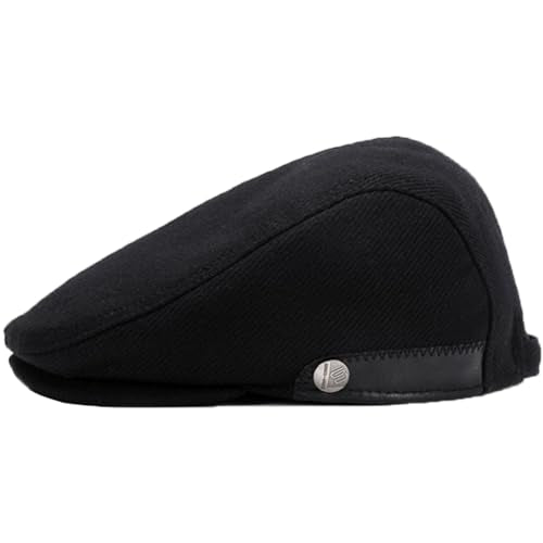 Men's Newsboy Hat with Earflaps Flat Ivy Cap Cabbie Driving Winter Hat - color: Black Stripe