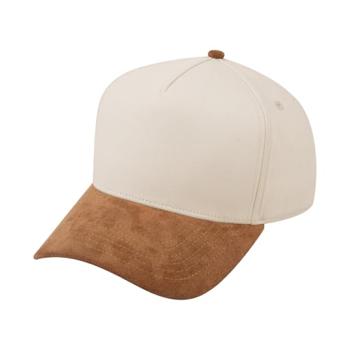 TOPTIE 5 Panel Trucker Hat Snapback Adjustable Cotton Sun Cap for Men - color: Suedette Caramel Beige