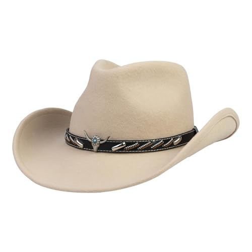 Cowboy Hat Water-Resistant Felt Hats 100% Wool Wide Brim Western Panama Rancher Hat for Women Men - color: Eagle Spirit, size: 7 1/8
