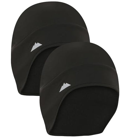 Tough Headwear Thermal Skull Cap - Moisture-Wicking Running Beanie - Snug Fit Ski Helmet Liner - Lightweight Cycling Cap - color: Black - 2 Pack