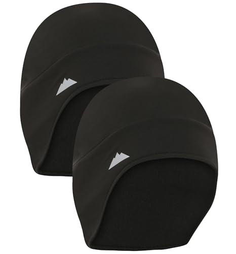 Tough Headwear Thermal Skull Cap - Moisture-Wicking Running Beanie - Snug Fit Ski Helmet Liner - Lightweight Cycling Cap - color: Black - 2 Pack