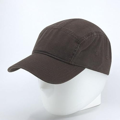 Washed Cotton Twill Five Panel Adjustable Camper Caps - color: Dark Brown
