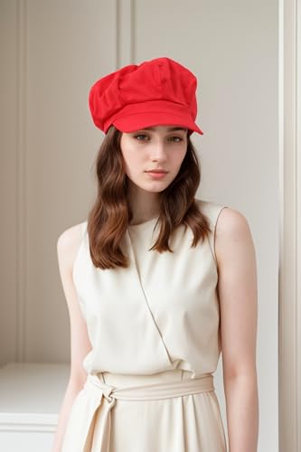 Newsboy Hats for Women -100% Cotton Womens Newsboy Cap Vintage Cabbie Hat - Pageboy Hats for Women Girls Ladies Gift - color: Red