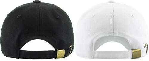 KBETHOS Classic Unisex Cotton Adjustable Low Crown Baseball Cap – Plain Dad Hat - color: Black + White (2 Pack)