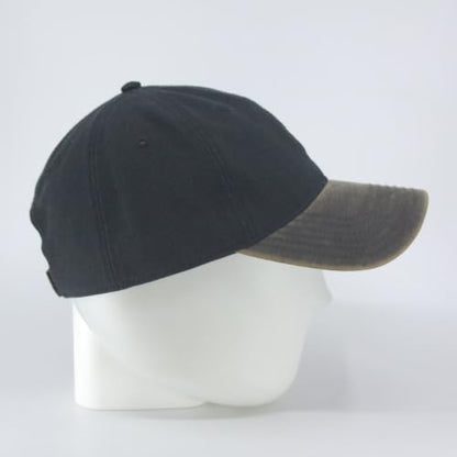 Heavy Washed Coated Canvas Wax-Look Adjustable Low Profile Men Women Baseball Cap - color: Canvas Dark Brown/Black