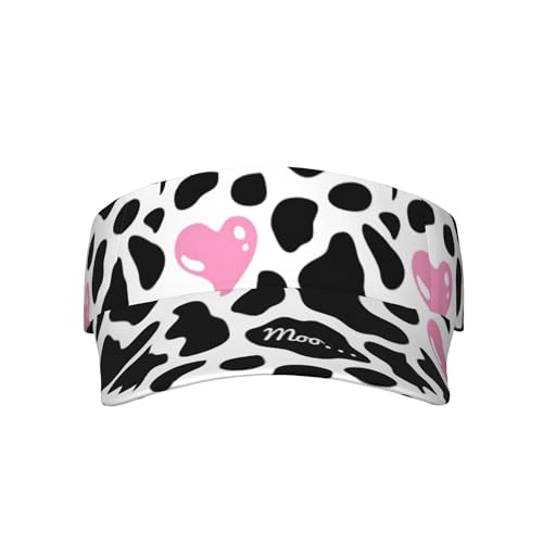 Sports Sun Visor Hats Adjustable Men Women Lightweight Packable Cooling Empty Top Visor Hat for Running, Tennis, Golf - color: Cow Print Love Heart
