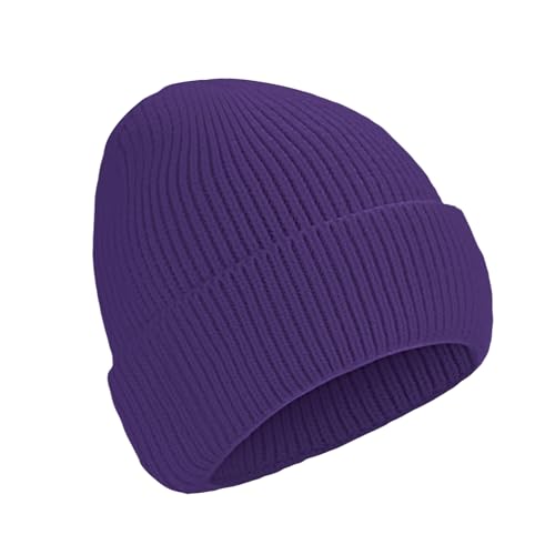 Beanie for Men Women Cuffed Thick Knitted Skull Cap Unisex Winter Hat - color: Deep Purple
