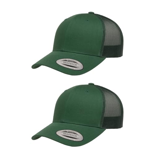 Yupoong Classic Mesh 6 Panel Retro Trucker Cap | Mid Profile Snapback - color: Evergreen