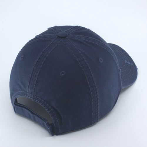 Washed Cotton Distressed with Heavy Stitching Adjustable Baseball Cap - color: Navy