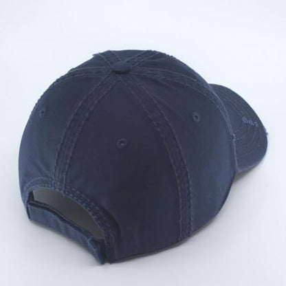 Washed Cotton Distressed with Heavy Stitching Adjustable Baseball Cap - color: Navy