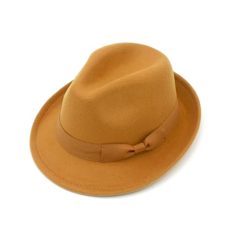 Fedora Hats for Men Women 1920s Short Brim Felt Trilby Hat - color: Camel