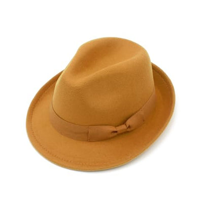 Fedora Hats for Men Women 1920s Short Brim Felt Trilby Hat - color: Camel