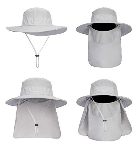 Fishing Hat for Men, Outdoor 3 in 1 Sun Hat Summer Safari Boonie Cap - color: Light Grey
