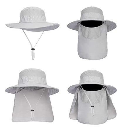 Fishing Hat for Men, Outdoor 3 in 1 Sun Hat Summer Safari Boonie Cap - color: Light Grey