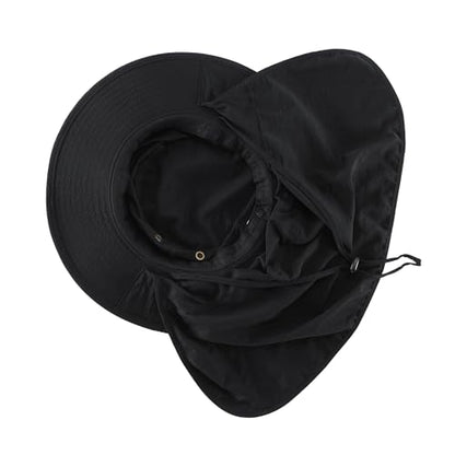 Home Prefer UPF50 Mens Sun Hat with Neck Flap Quick Dry UV Protection Cap Womens Wide Brim Fishing Hat Neck Flap Beach Garden - color: Black