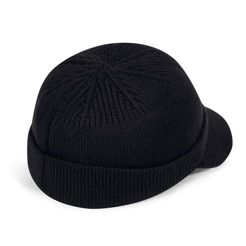 CLAPE Winter Knit Beanie with Brim, Unisex Cozy Head Beanie Hat with Visor, Warm Stretchy Winter Hat - color: Kh25w11-black