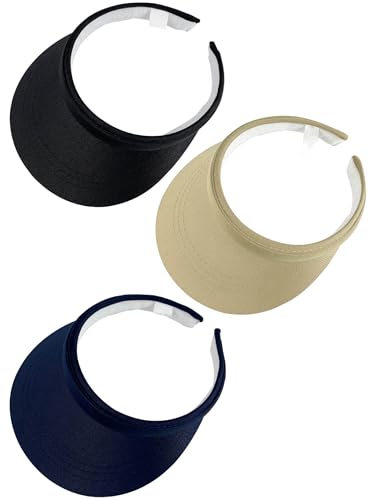3 Pack Sports Sun Visor Hat Women Men Adjustable Clip On Visors Outdoor Golf Beach Cap - color: Black, Navy, Khaki