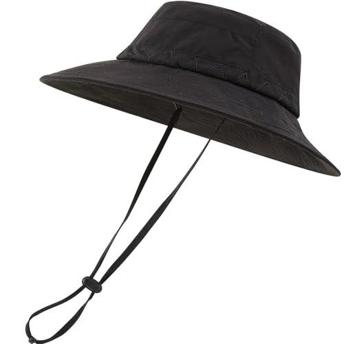 Moon Kitty Men's Sun Hat UPF 50+ Wide Brim Bucket HatAdjustable Nylon Fishing Hiking Boonie Hat for Large Heads - color: Black